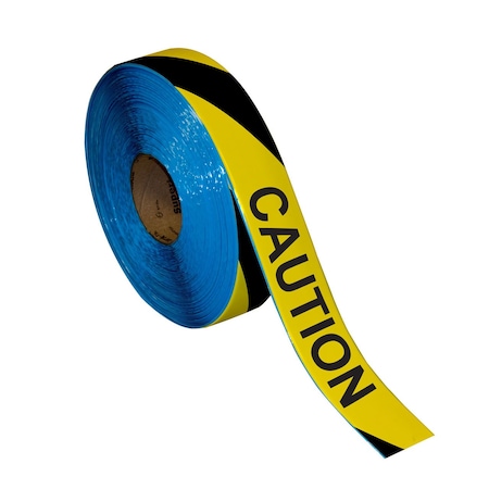 Floor Marking Message Tape, 2in X 100Ft , CAUTION B/Y Stripe